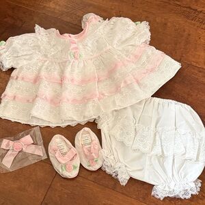 Vintage Pink & White Lace Baby Dress Set